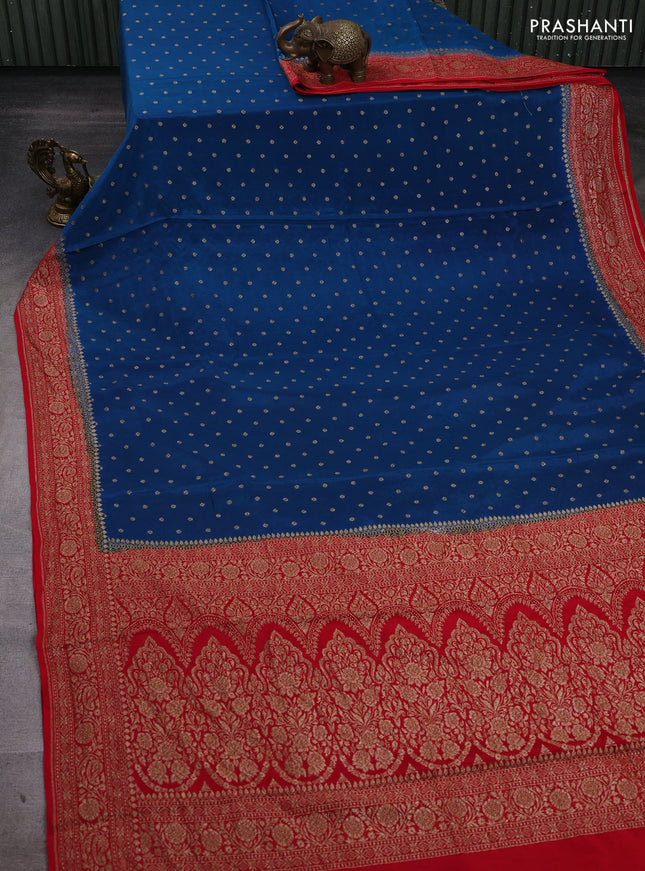 Peacock Blue & Red Banarasi Crepe Saree