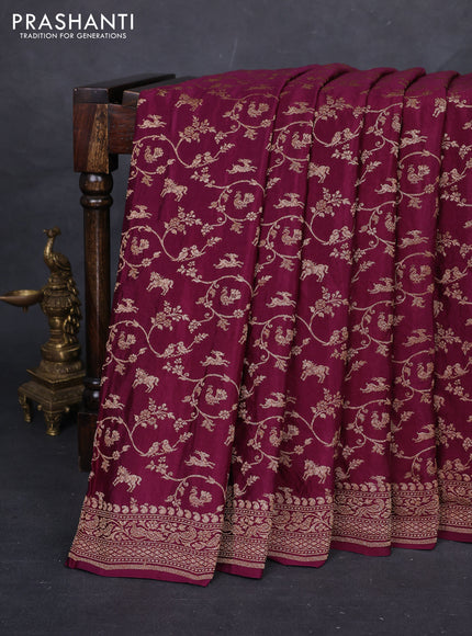 Wine Banarasi Crepe Saree