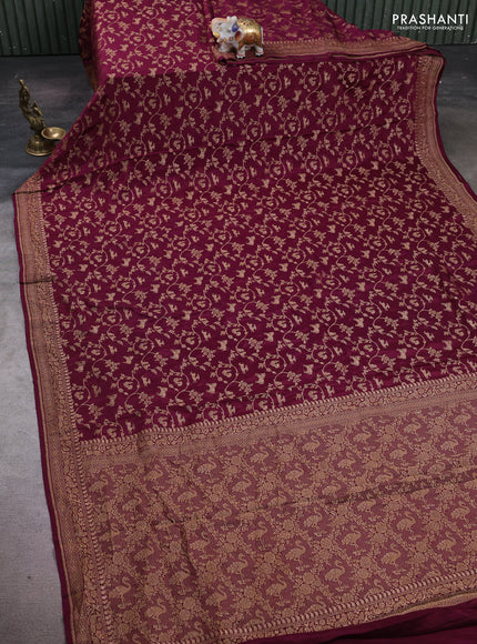 Wine Banarasi Crepe Saree