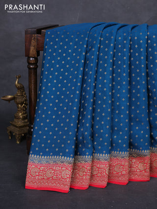 Peacock Blue & Red Banarasi Crepe Saree