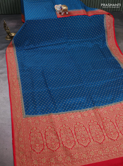 Peacock Blue & Red Banarasi Crepe Saree