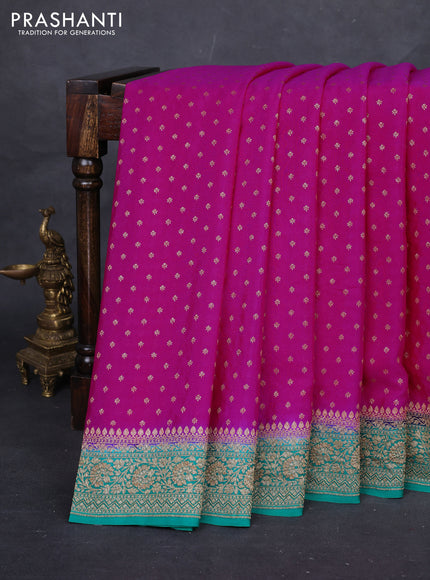 Pink & Teal Green Banarasi Crepe Saree