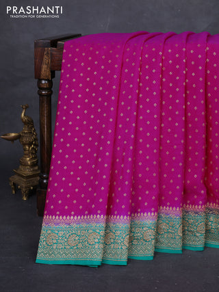 Pink & Teal Green Banarasi Crepe Saree