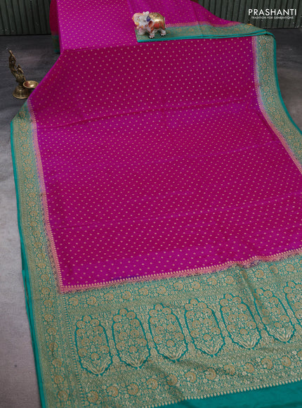Pink & Teal Green Banarasi Crepe Saree