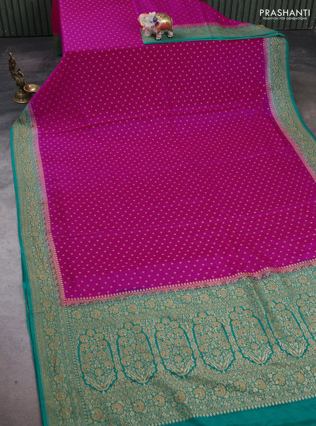 Pink & Teal Green Banarasi Crepe Saree