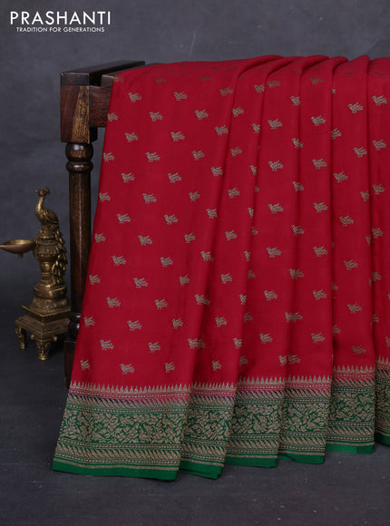 Red & Green Banarasi Crepe Saree