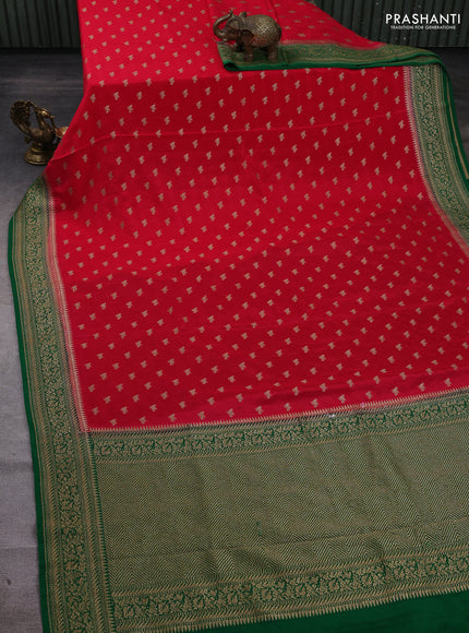 Red & Green Banarasi Crepe Saree