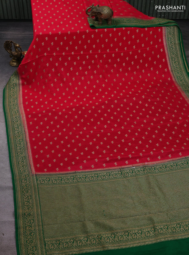 Red & Green Banarasi Crepe Saree