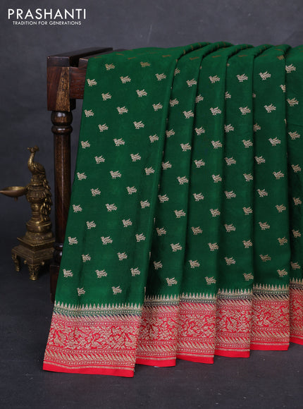 Green & Red Banarasi Crepe Saree