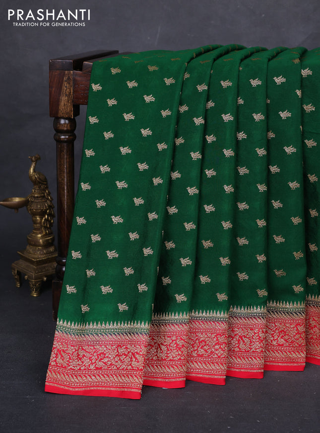 Green & Red Banarasi Crepe Saree