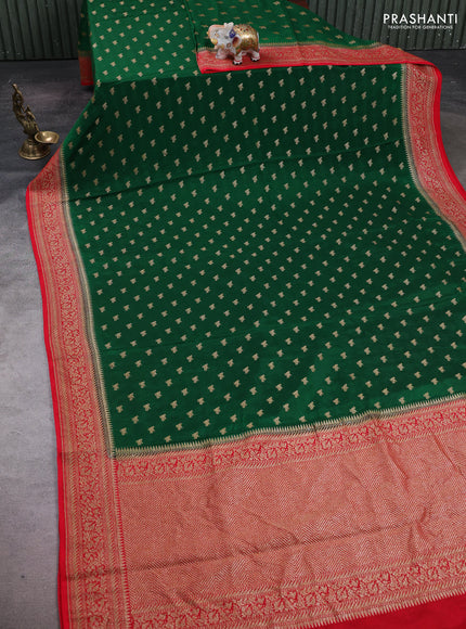 Green & Red Banarasi Crepe Saree