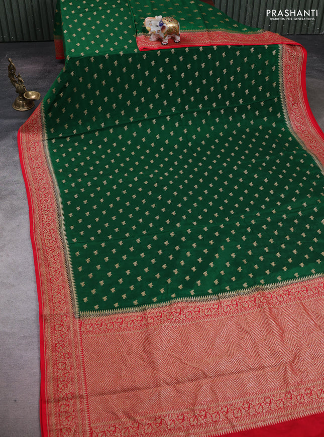 Green & Red Banarasi Crepe Saree