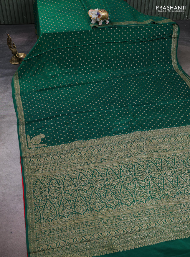 Green & Red Banarasi Crepe Saree