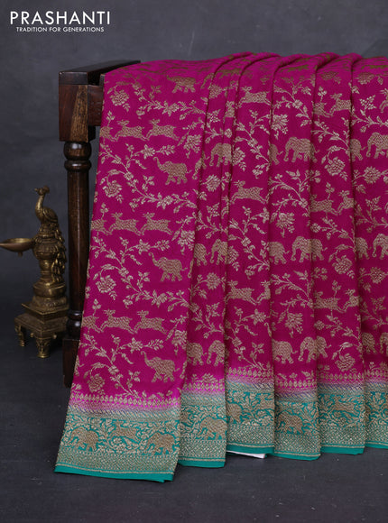 Pink & Teal Green Banarasi Crepe Saree