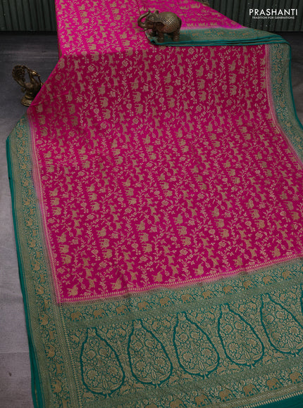 Pink & Teal Green Banarasi Crepe Saree