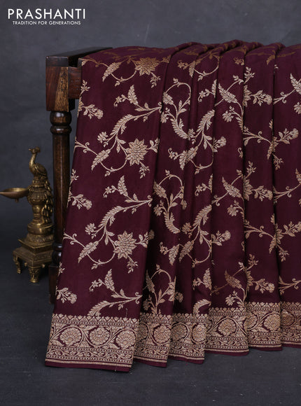 Wine Banarasi Crepe Saree