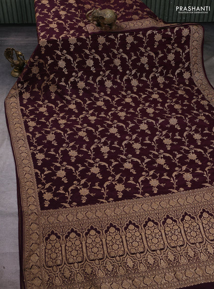 Wine Banarasi Crepe Saree