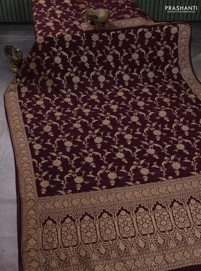 Wine Banarasi Crepe Saree