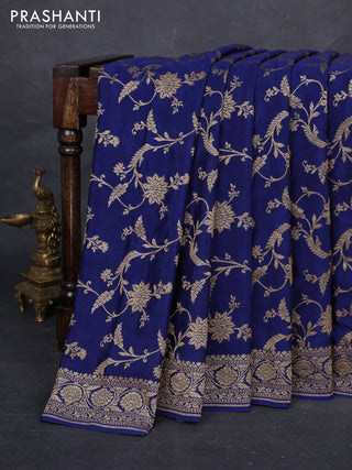 Peacock Blue Banarasi Crepe Saree