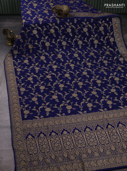 Peacock Blue Banarasi Crepe Saree