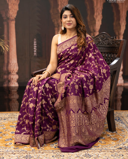Wine Banarasi Crepe Saree
