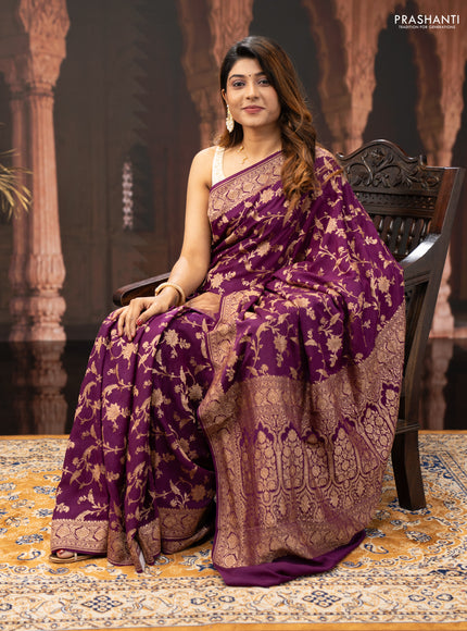 Wine Banarasi Crepe Saree
