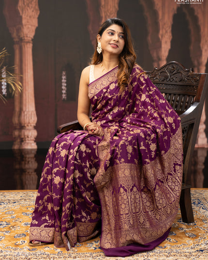Wine Banarasi Crepe Saree