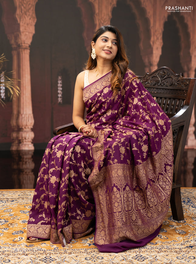Wine Banarasi Crepe Saree