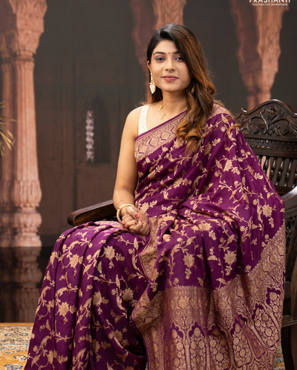 Wine Banarasi Crepe Saree