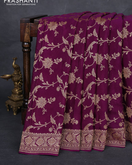 Wine Banarasi Crepe Saree