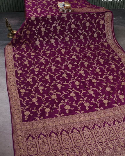 Wine Banarasi Crepe Saree