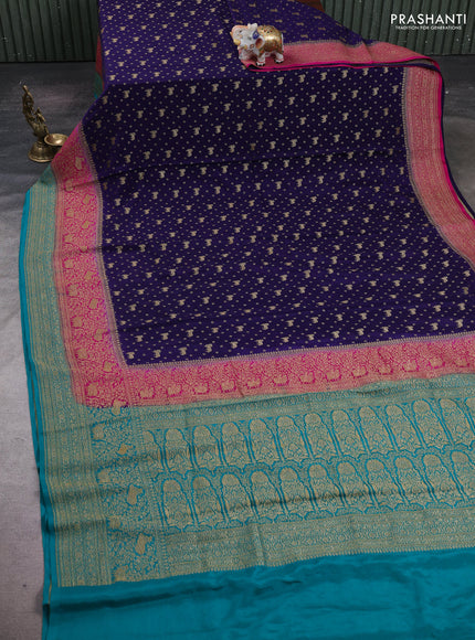 Navy Blue & Teal Green Banarasi Crepe Saree