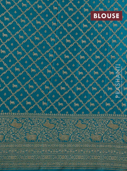 Navy Blue & Teal Green Banarasi Crepe Saree