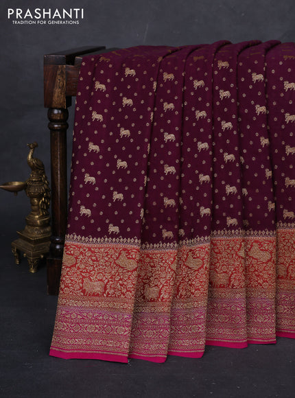 Wine & Magenta Pink Banarasi Crepe Saree