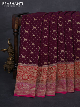 Wine & Magenta Pink Banarasi Crepe Saree
