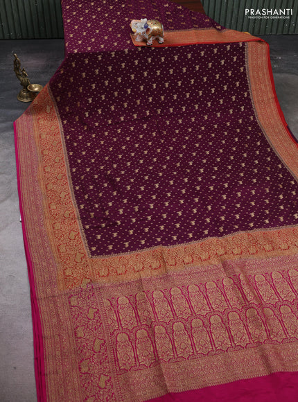 Wine & Magenta Pink Banarasi Crepe Saree