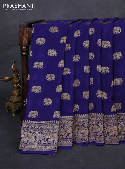 Blue Banarasi Crepe Saree