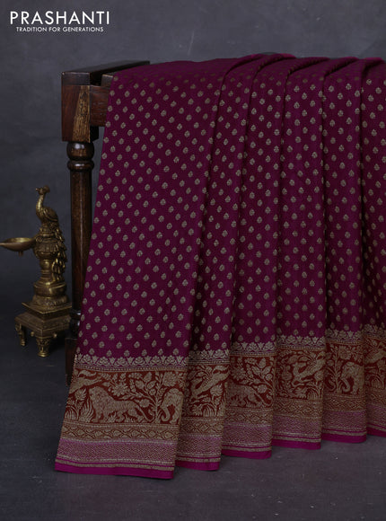 Purple & Pink Banarasi Crepe Saree