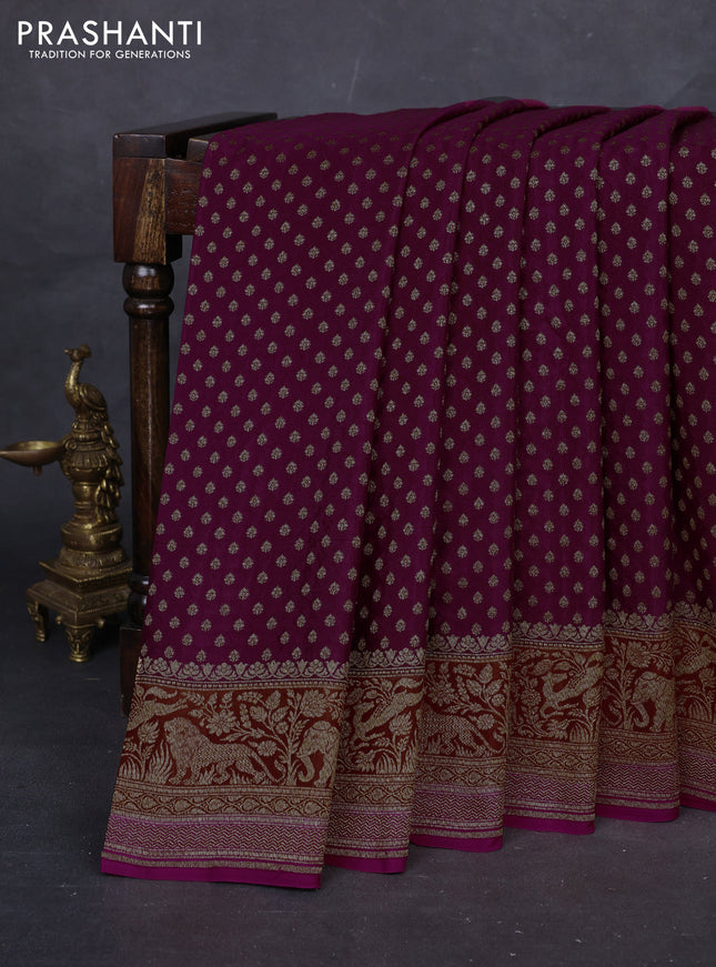 Purple & Pink Banarasi Crepe Saree