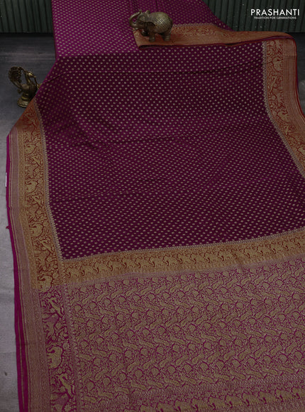 Purple & Pink Banarasi Crepe Saree