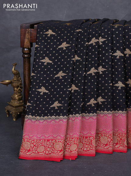 Black & Maroon Banarasi Crepe Saree - Ganga Jamuna Border