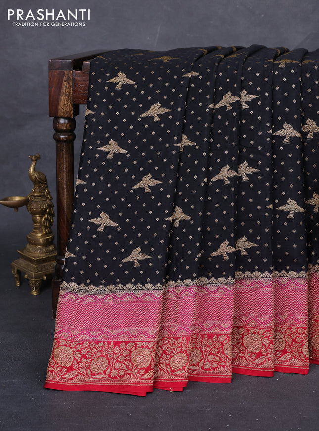 Black & Maroon Banarasi Crepe Saree - Ganga Jamuna Border