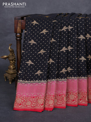 Black & Maroon Banarasi Crepe Saree - Ganga Jamuna Border
