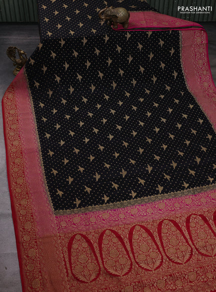 Black & Maroon Banarasi Crepe Saree - Ganga Jamuna Border