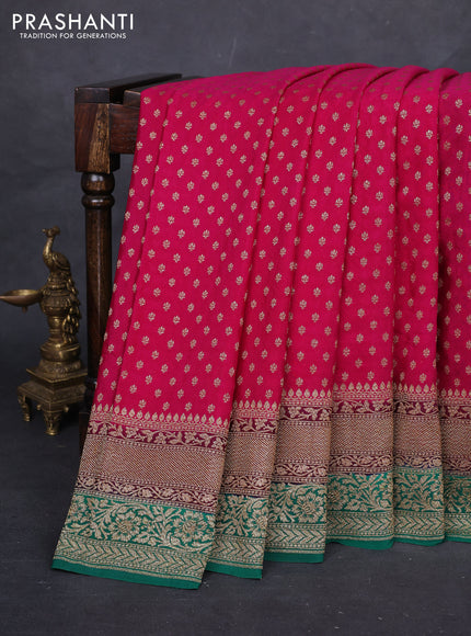Pink & Green Banarasi Crepe Saree