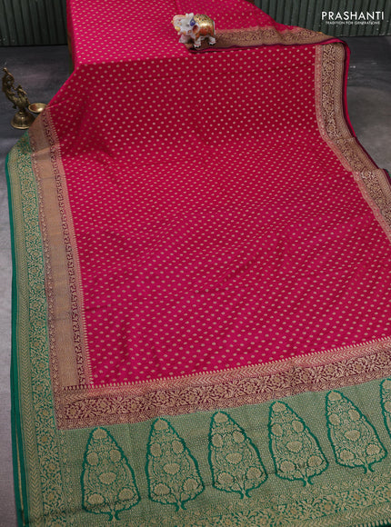 Pink & Green Banarasi Crepe Saree