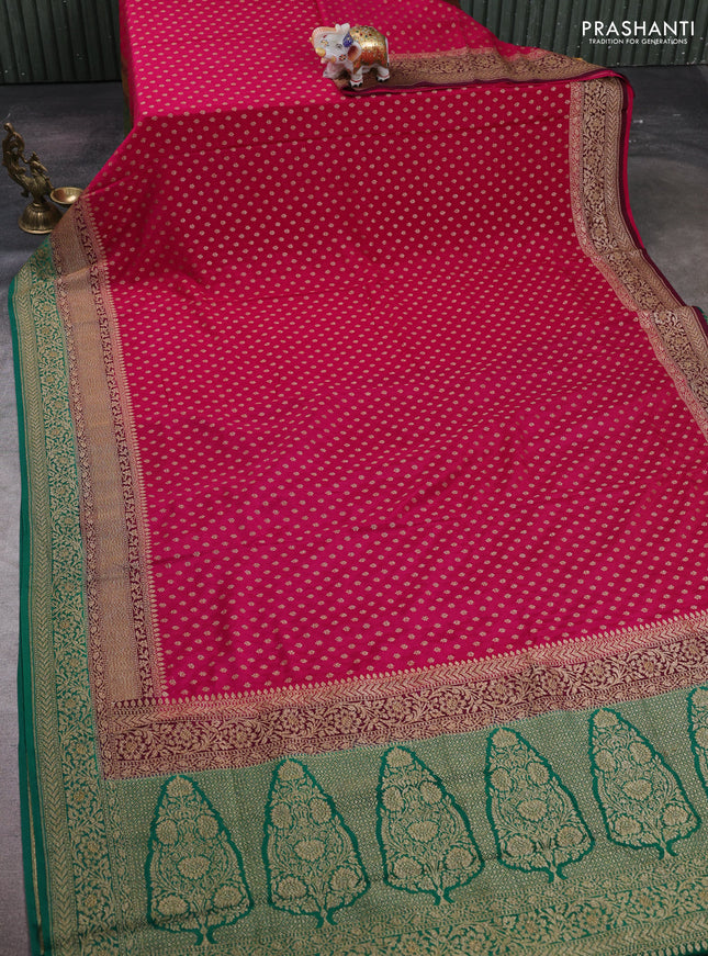 Pink & Green Banarasi Crepe Saree