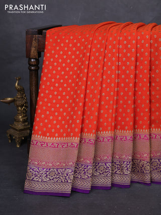 Orange & Violet Banarasi Crepe Saree