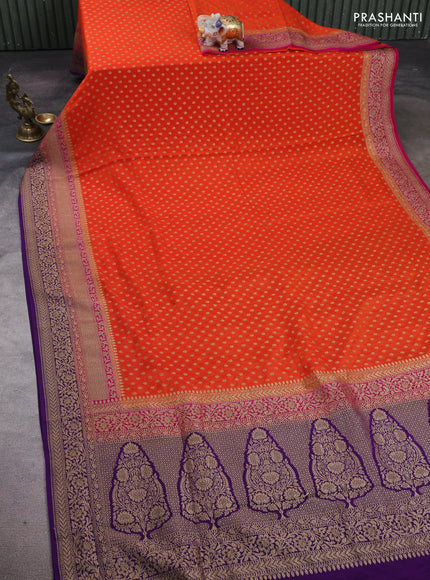 Orange & Violet Banarasi Crepe Saree