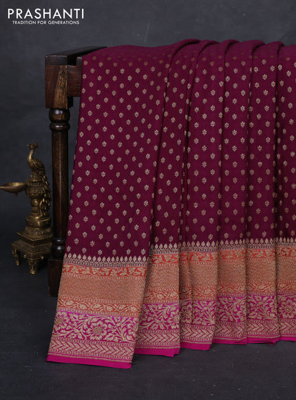 Purple & Pink Banarasi Crepe Saree